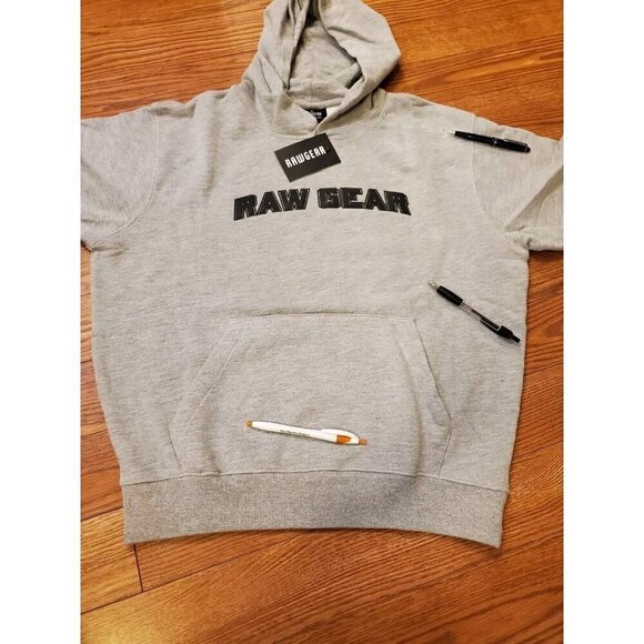 Rawgear Vintage Hoodie Men's Size Small Gray Distressed Puffed Logo Streeywear - Picture 3 of 11